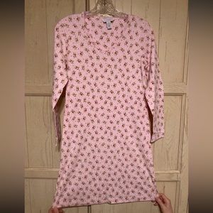 Charter Club Pink Reindeer Print LS Mid-Length Nightgown XS